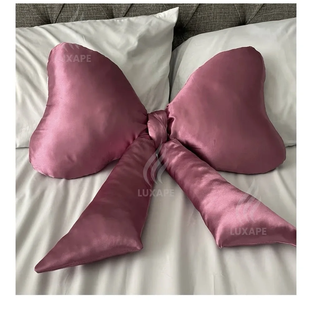 Bow Pillow - Big Bow Throw Pillow - Bow Shaped Pillow - Silky Satin - Coquett...
